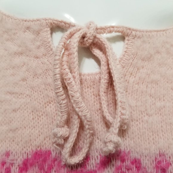 It's Our Time sweater Large fuzzy knit keyhole tie neck fair isle pullover Y2K - Picture 5 of 13